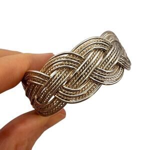 Vintage 925 Sterling Silver Braided Wide Cuff Bracelet Boho Bold